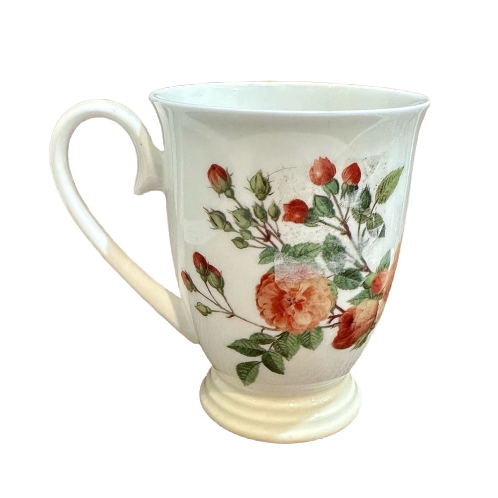 Stechcol gracie mug   Orange roses. Butterflies  floral bone china footed base